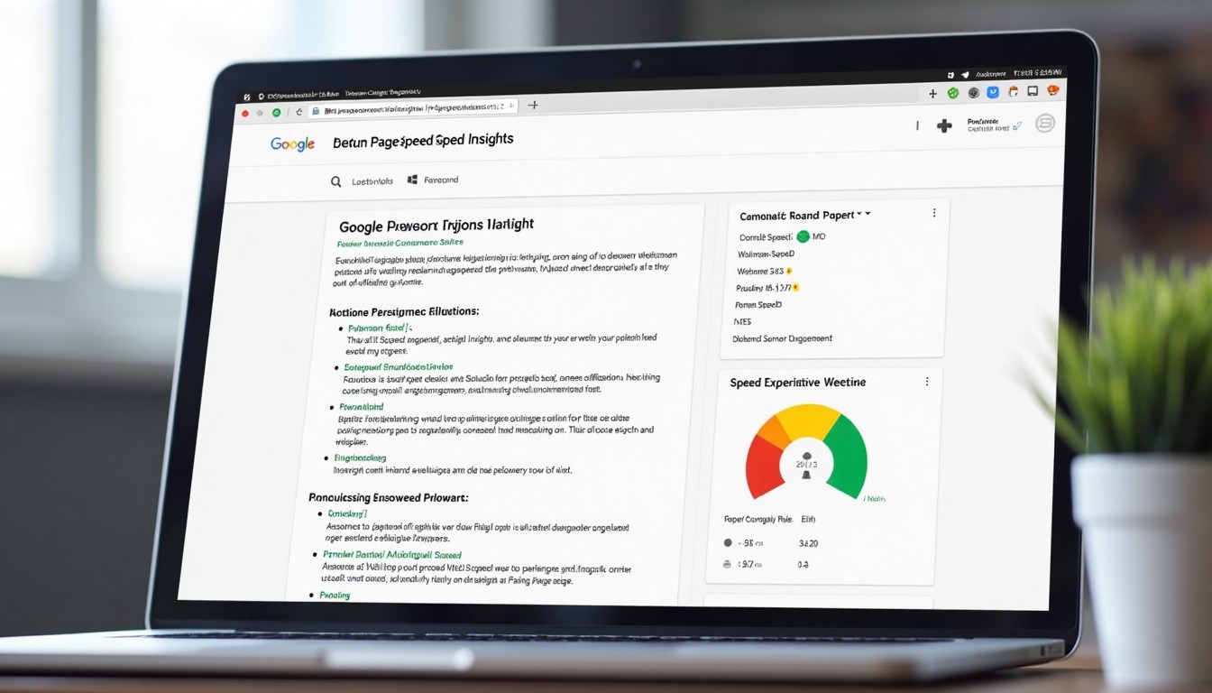 Google PageSpeed Insights report displaying performance scores and optimization recommendations.