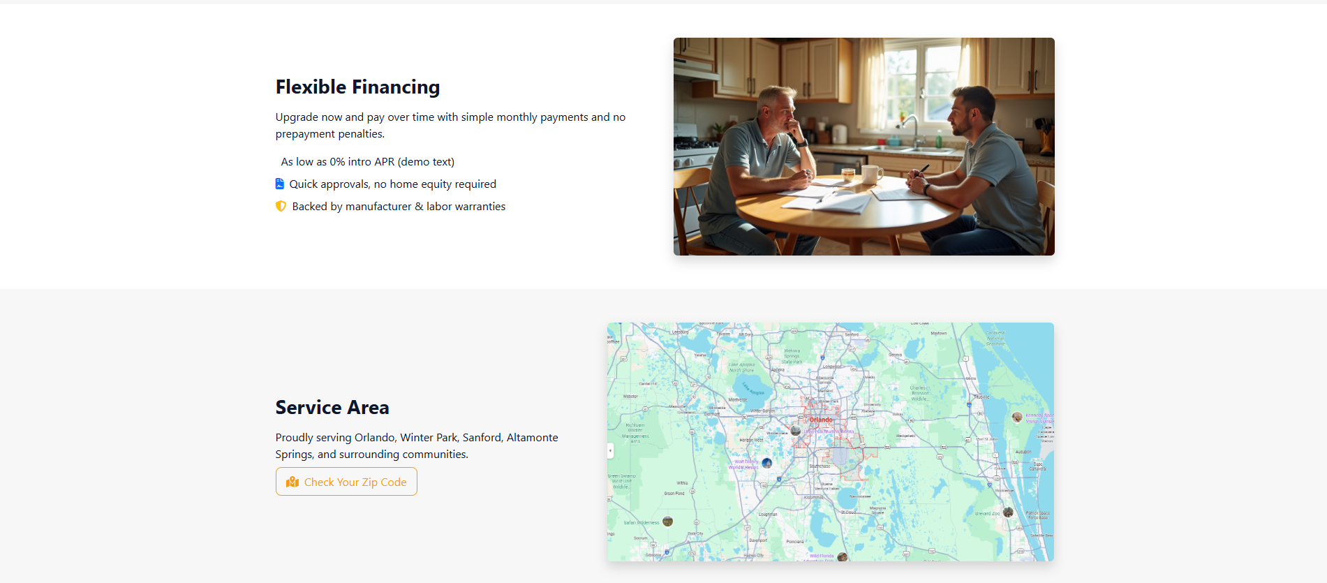 Construction and contractor website demo showing bold headers, service icons, and project gallery.